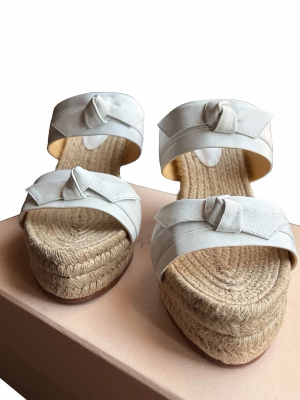 NEW Alexandre Birman Clarita Bow Leather Espadrille Wedge Sandals - 37.5 [7.5]